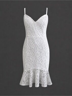 Guess White Floral Lace Trumpet Hem Cocktail Dress Sz 8 Bridal Shower Rehearsal